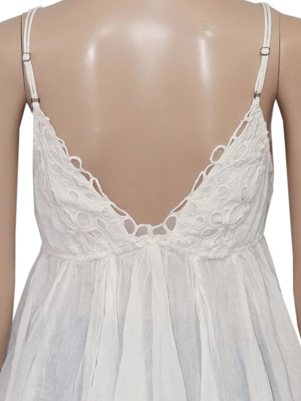 Free People FP One Casella Tunic Ivory Embroidered V Neck Strap Top XS